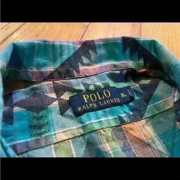 Polo Ralph Lauren Aztec/Hawaiian Plaid Shirt Short Sleeve Button Up Mens Size XL - Picture 6 of 15